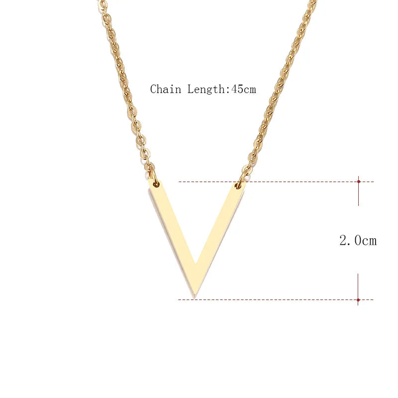 DOTIFI Stainless Steel Necklace For Women Lover's Gold And Rose Gold Color Simple V Pendant Necklace Engagement Jewelry Friends - Charlie Dolly