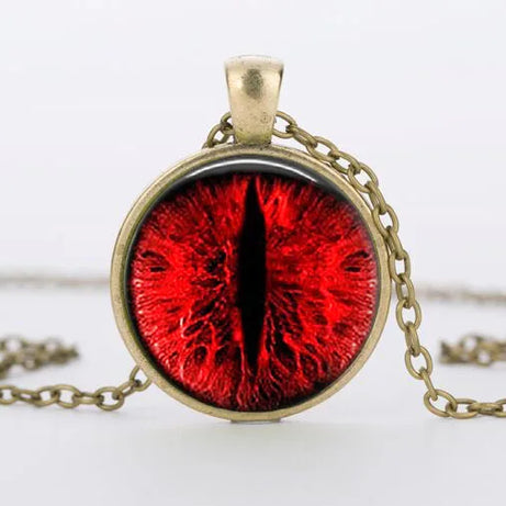 Red Cat Eye & Dragon Eye Glass Cabochon Pendant Necklace, Handmade Gothic Talisman