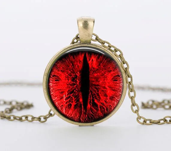 Red Cat Eye Charms Necklace Dragon Eyes Photo Glass Cabochon Handmade Black Chain Necklaces