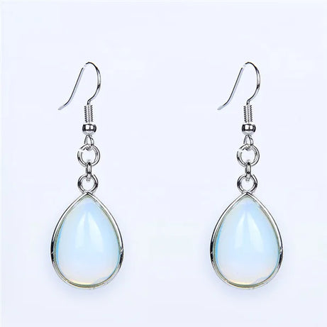 Natural Stone Teardrop Hook Earrings, Amethyst Pink Quartz Lapis Healing Jewelry