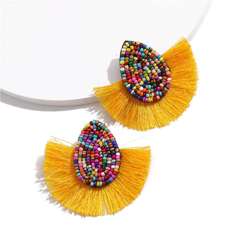 Colorful Beaded Tassel Earrings for Women Fashion Wedding Big Statement Earrings Female 2022 Fringe Hanging Earings Jewelry