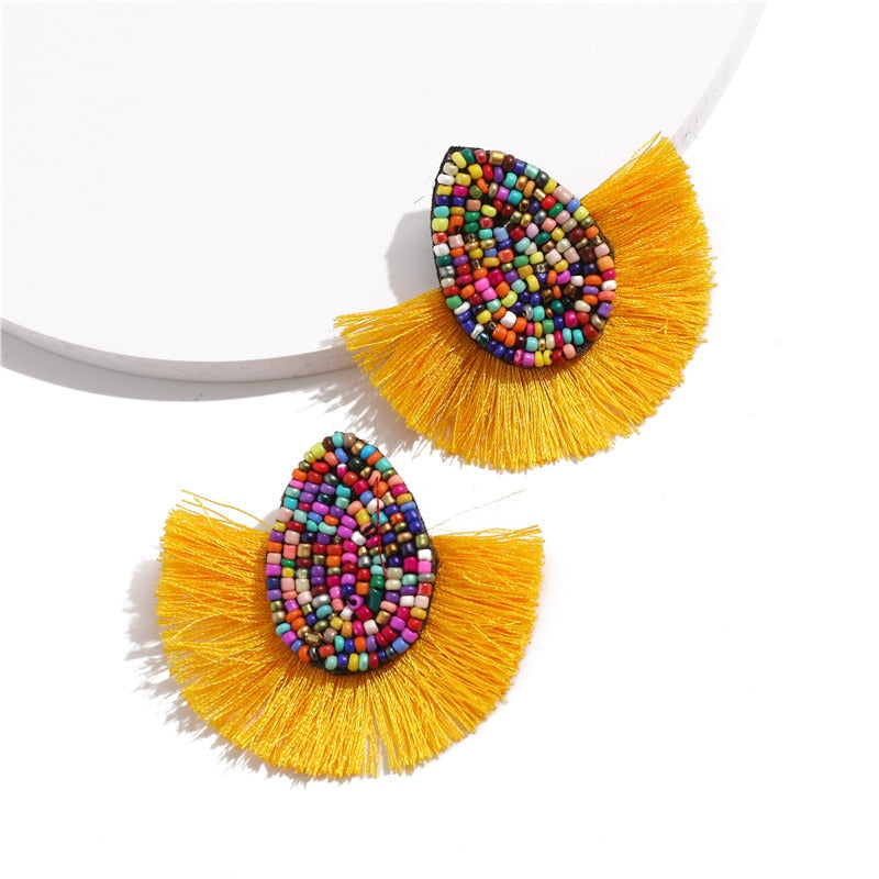 Colorful Beaded Tassel Earrings for Women Fashion Wedding Big Statement Earrings Female 2022 Fringe Hanging Earings Jewelry - Charlie Dolly