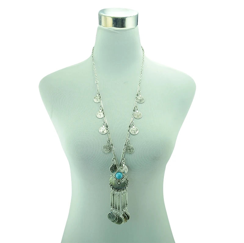 Turkish Coin Stone Tassel Bib Choker Necklace Jewelry