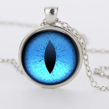 Red Cat Eye & Dragon Eye Glass Cabochon Pendant Necklace, Handmade Gothic Talisman