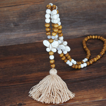 Yumfeel New Bohemian Necklace Handmade Stones Tassels Wood Beads Necklace Long Women Jewelry Gifts