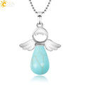 CSJA Angel Natural Stone Necklaces Pink Quartz Lapis Lazuli Necklace Angels Pendants for Women Purple Female Jewelry E947 - Charlie Dolly