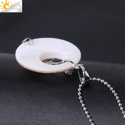 CSJA Colorful Natural Abalone Shell Pendants Necklaces White Pink Round Gems Beads Flower Zircon Women Charms Jewelry F873