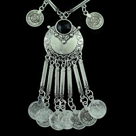 Turkish Coin Stone Tassel Bib Choker Necklace Jewelry
