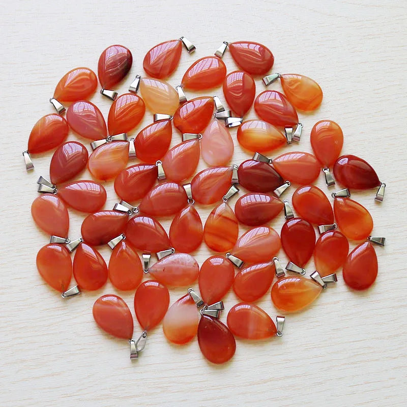 50pcs Natural Stone Waterdrop Pendants Crystal Amethysts Lapis Lazuli Healing Charms Tear Beads For Jewelry Making Earring Gems