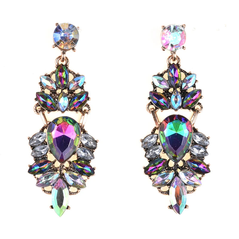 Boho Ethnic Water Crystal Drop Earrings Women's Jewellery Geometric Statement Long Dangle Earring Femme Indian Big Earring