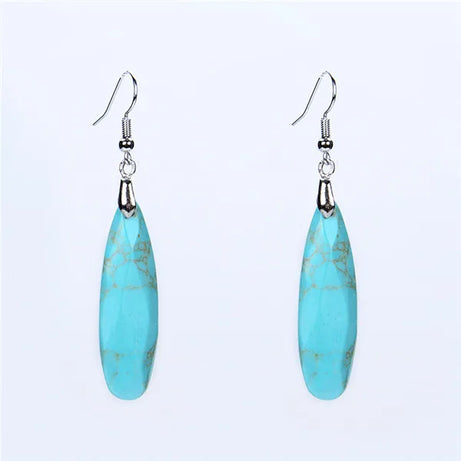 Silver Plated Long Water Drop Section Lapis Lazuli Pink Quartz Stone Hook Drop Earrings Elegant Women's Earring Fashion Jewelry - Charlie Dolly