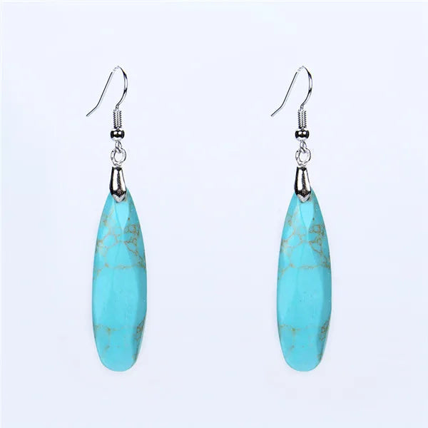 Silver Plated Long Water Drop Section Lapis Lazuli Pink Quartz Stone Hook Drop Earrings Elegant Women's Earring Fashion Jewelry