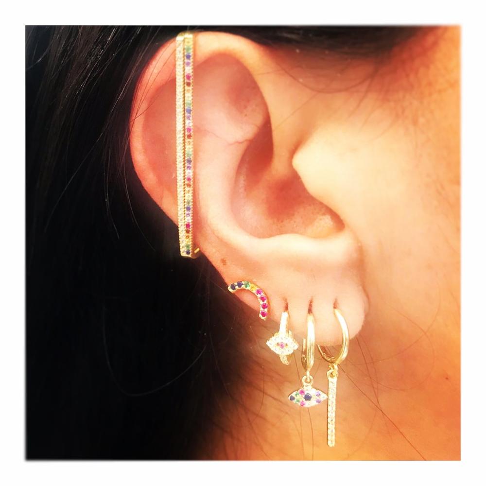 fashion women jewelry 1 piece ear cuff no piercing ear clip white rainbow cz rectangle cuff earring - Charlie Dolly