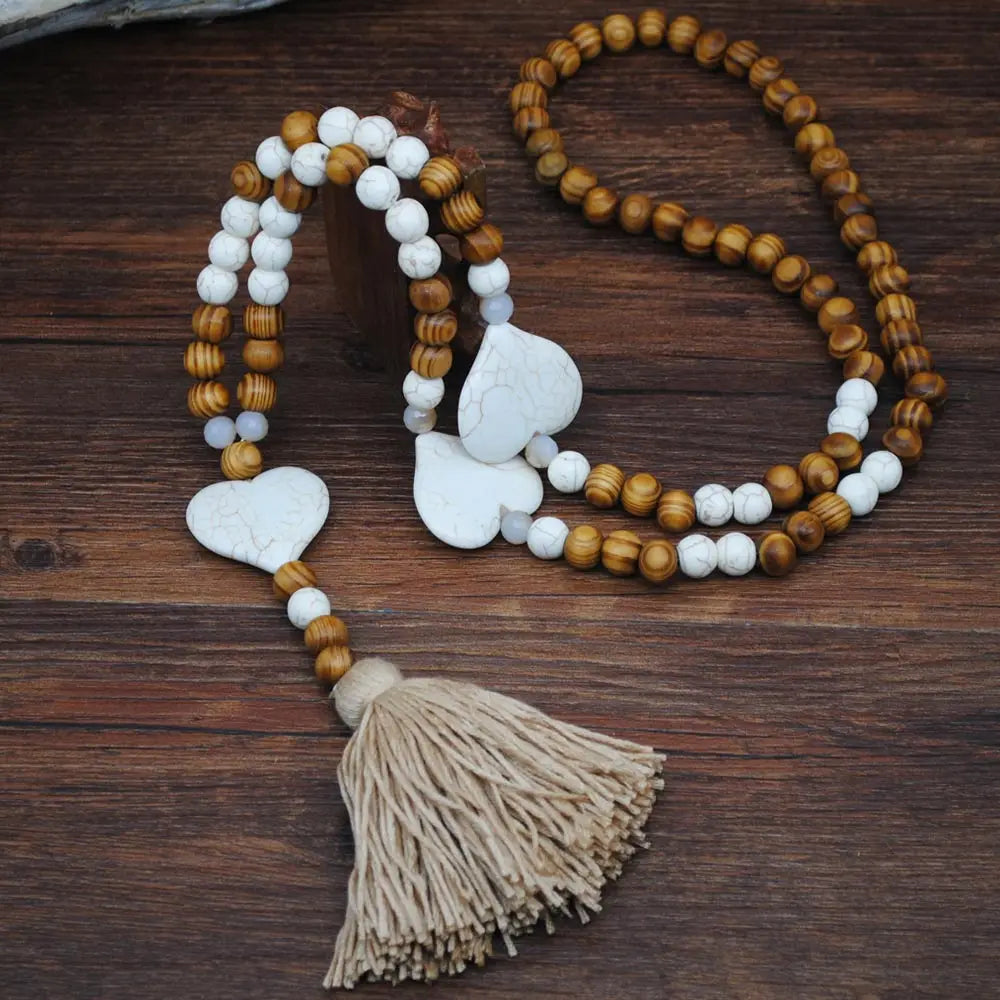 Wood Bead Star Tassel Long Necklace Jewelry
