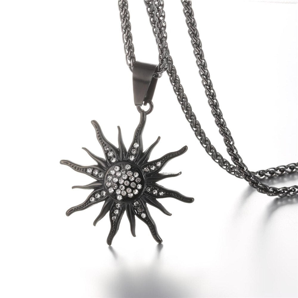 Kpop Necklace Rhinestone Gold/Black Color Sunflower Stainless Steel Pendant For Women Gift Wholesale Jewelry Necklaces P313