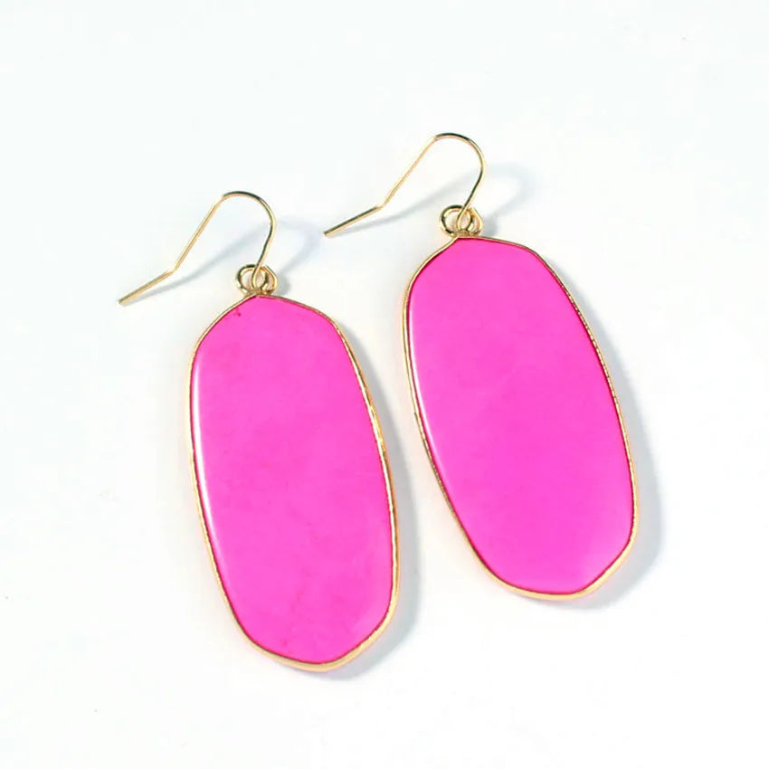 Natural Crystal Rose Pink Quartz Labradorite Lapis Lazuli Tiger Eye Stone Turquoise Oval Dangle Hook Women Earrings Jewelry