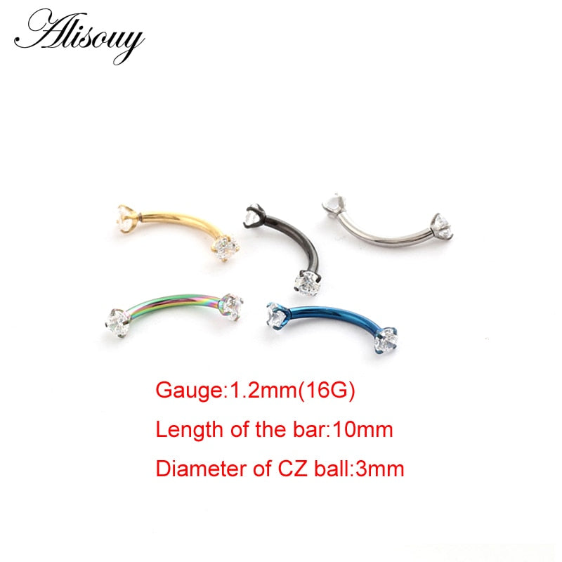 Alisouy 1pc 16G Surgical Steel 3mm Crystal Zircon Eyebrow Body Piercing Curved Barbell Lip Ring Snug Daith Helix Rook Earring - Charlie Dolly