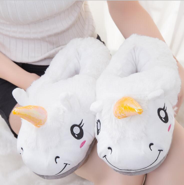 Size 36-41 Adult Unicorn Home Slippers Women Unicornio Pantufa Cute Shoes Cartoon Fur Unisex Indoor Chausson Licorne Chinelo k46 - Charlie Dolly