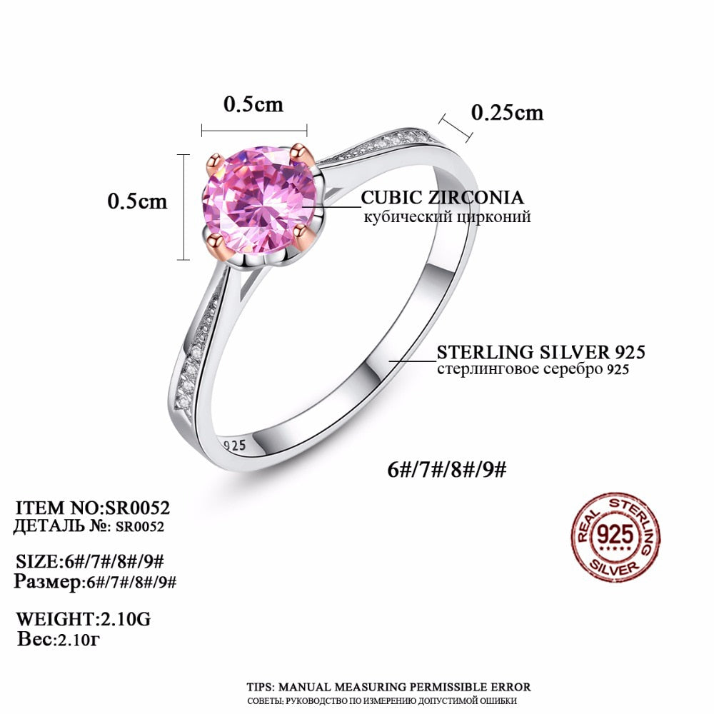 CZCITY Brand Pink Round Gemstone Romantic 925 Sterling Silver Women Wedding Bridal Engagement Fine Jewelry Brand Girlfriend Gift - Charlie Dolly