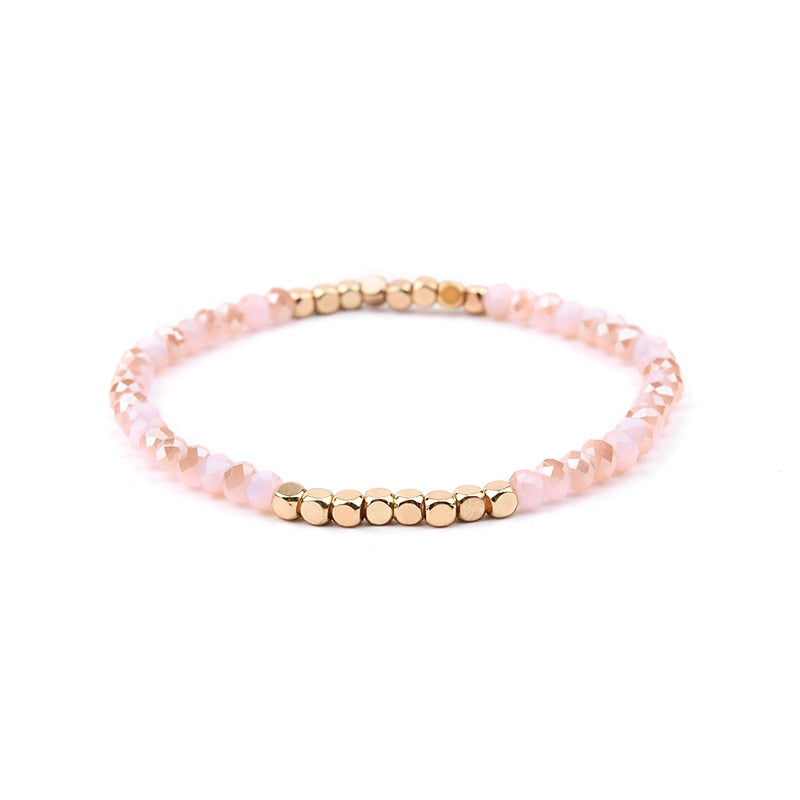 BOJIU Multicolor Crystal Strand Bracelets For Women Gold Acrylic Copper Beads Pink White Black Gray Crystal Bracelet Femme BC226 - Charlie Dolly