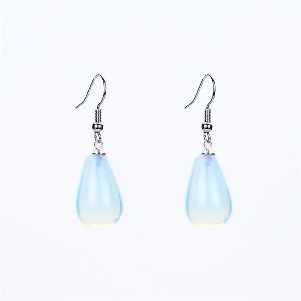 Natural Stone Tear Water Drop Beads Pendant Dangle Earring Black Obsidian Pink Clear Quartz Drop Hook Earrings Women Jewelry
