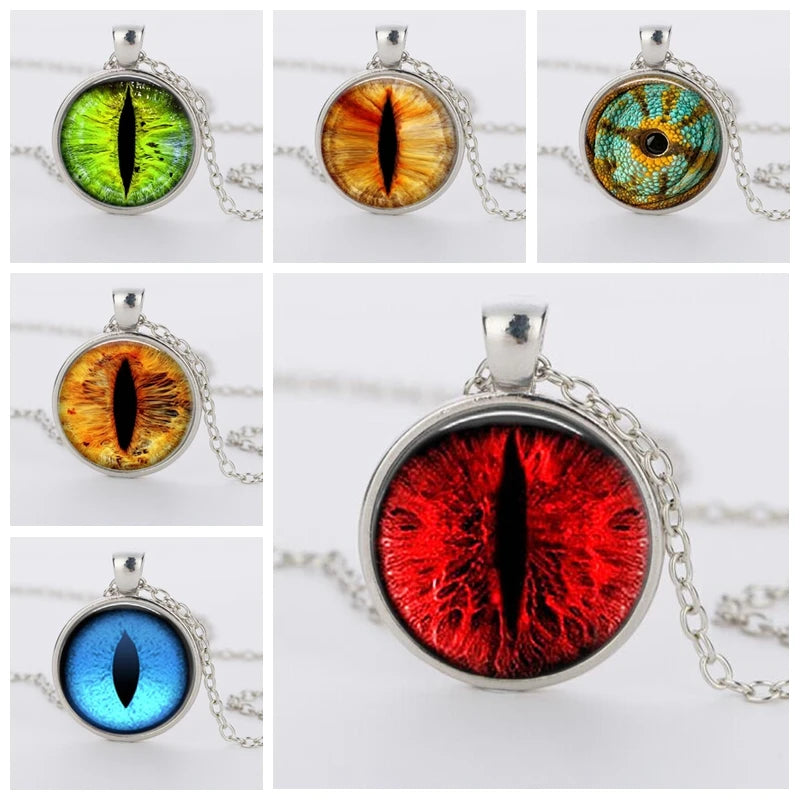 Red Cat Eye Charms Necklace Dragon Eyes Photo Glass Cabochon Handmade Black Chain Necklaces