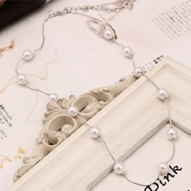 Simulated Pearl Long Double Layer Necklace Jewelry