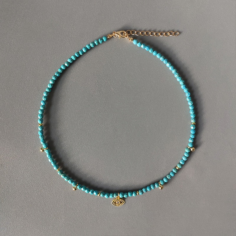 Hand-Made Exquisite Natural Stone Beaded Necklace Charm Eye Pattern Accessory Pendant Women Retro Fashion Neck Jewelry Колье - Charlie Dolly