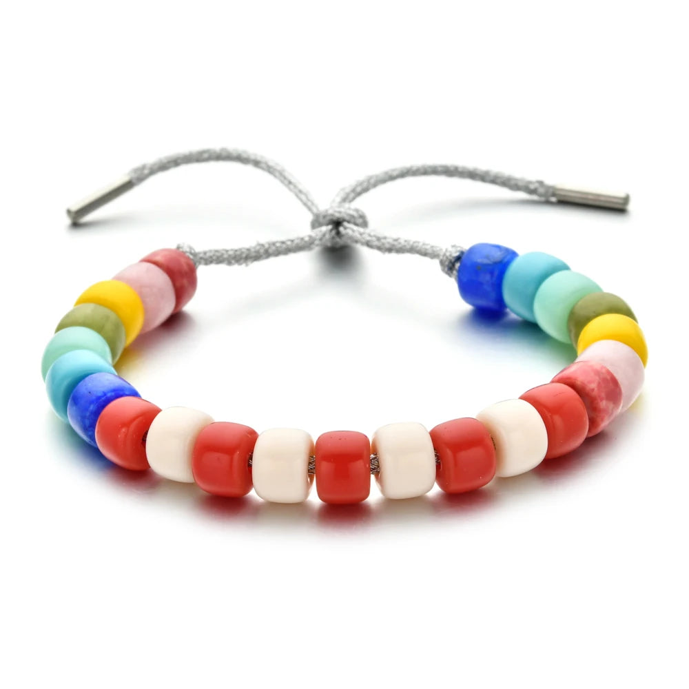 Vintage Boho Handmade Pull Tie on Rope Bracelet DIY Natural Stones Crystal Charm Beads Stone Trendy Bracelet Lucky Jewelry