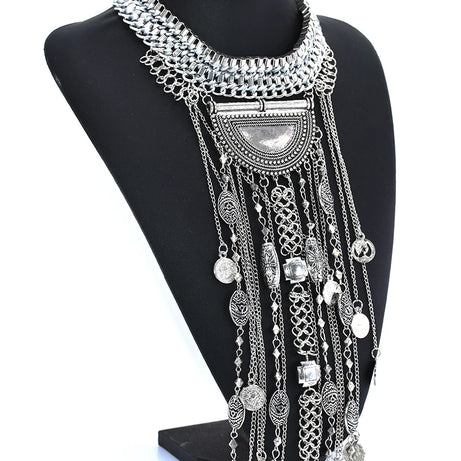 Coin Maxi Collar Tassel Choker Necklace Jewelry