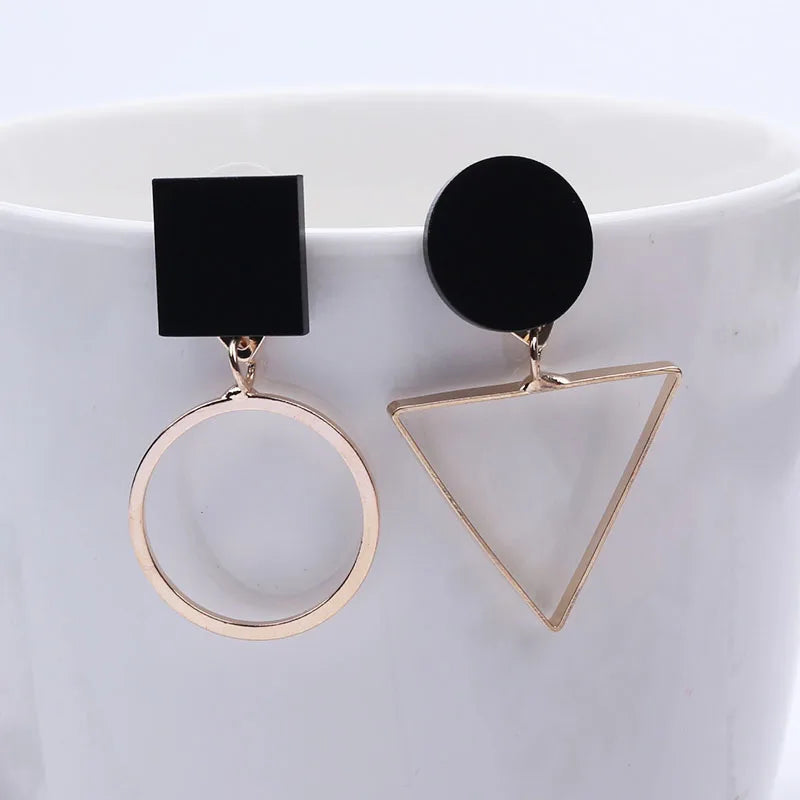 Boho Black Dangle Earrings for Women Long Hanging Earrings Leaf Pendants Pearl Crystal Geometric Earrings pendientes mujer