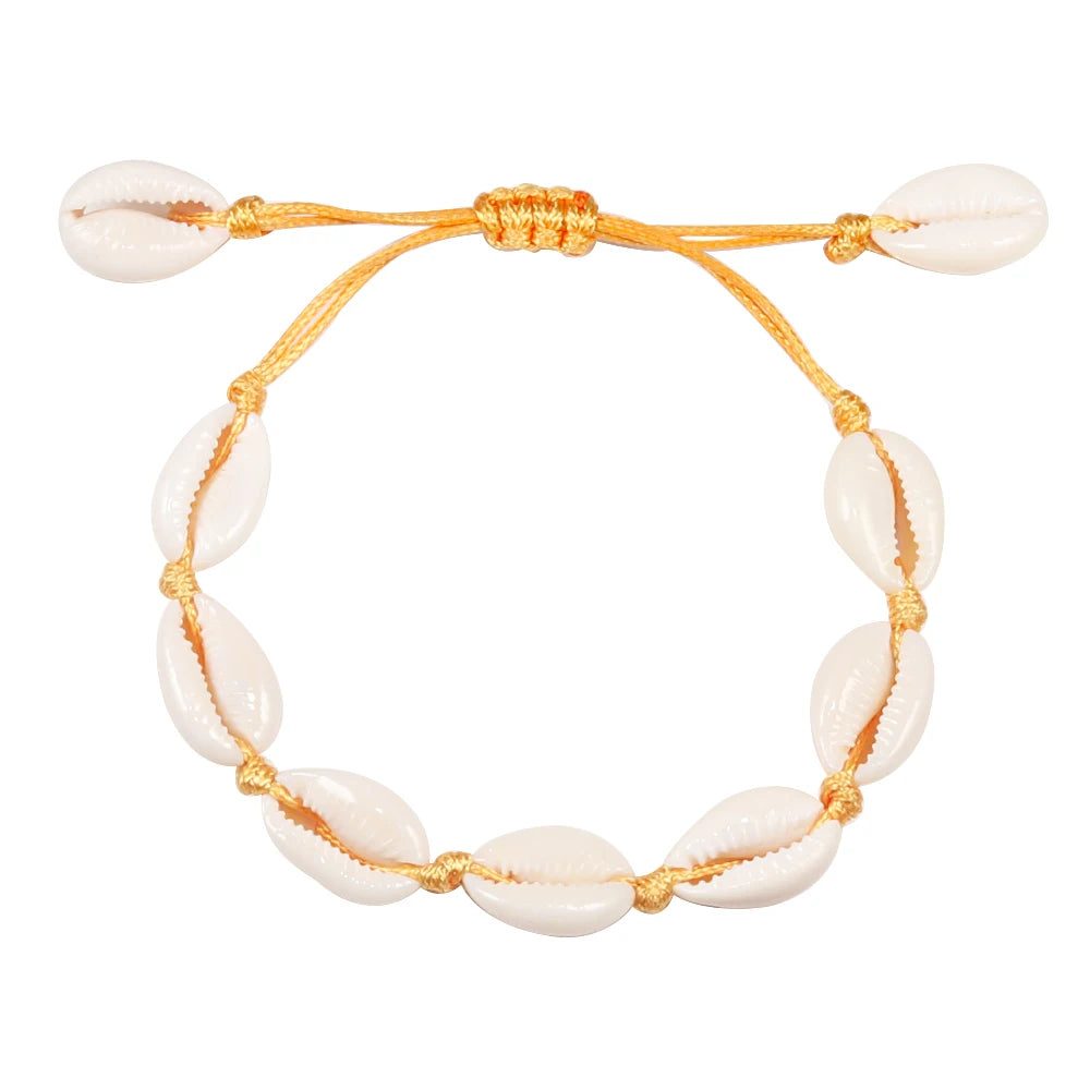 Vintage Boho Shell Bracelet Handmade Rope Chain Natural Shell Cowrie Charm Strand Bracelet Women Femme Ankle Jewelry Party Gifts