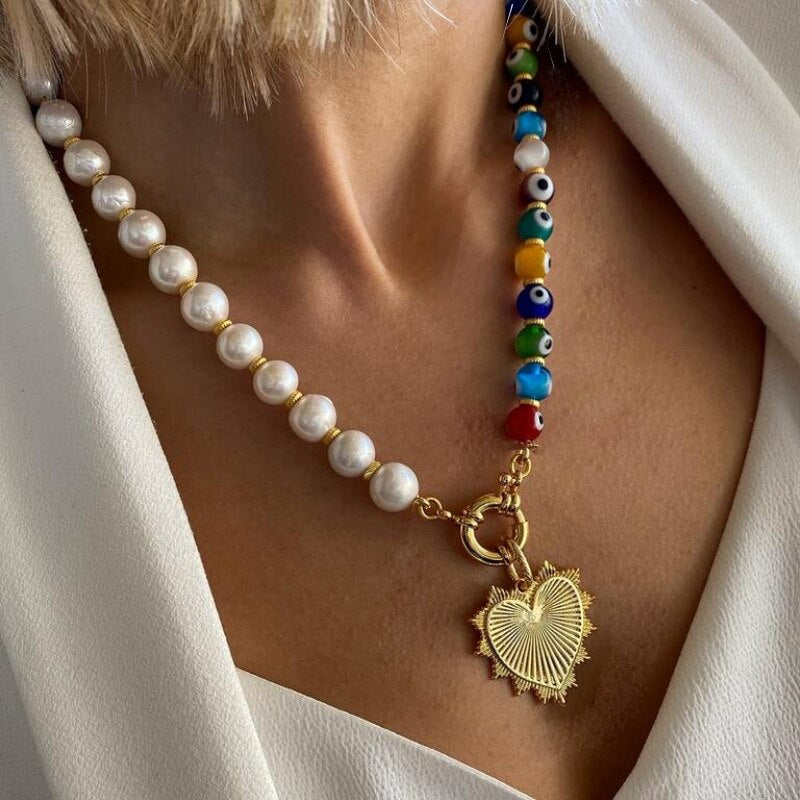 Turquoises Man Women Vintage Glamour Embellishment Necklace Multi-color Irregular Shell Beaded Collar Fashion Avant-garde - Charlie Dolly