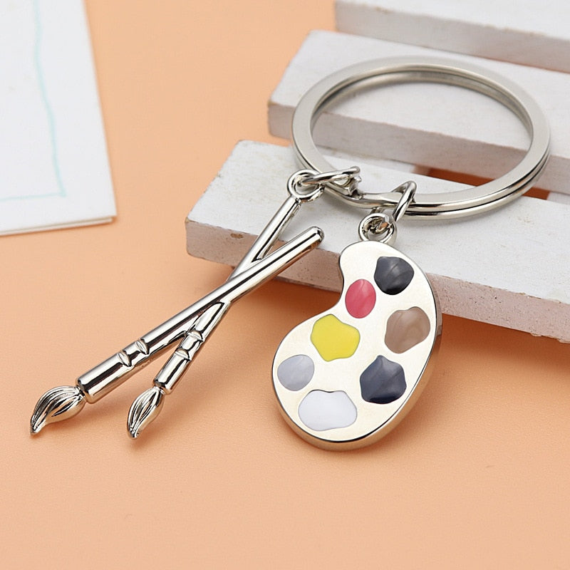 Painter Palette Pendant Keychain Brush Artist Key Chain Car Heart-shaped Cute KeyRing Art Course Souvenir Gift Women Child - Charlie Dolly