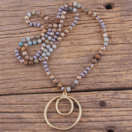 Round Pendant Knotted Stone Necklace Jewelry