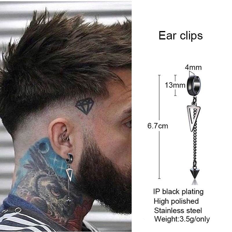 IRREGULAR TRIANGLE LONG CHAIN CUFF EARRING FOR MEN UNISEX JEWELRY ROCK THE COOLEST CONCH HOOP CLIP PIERCING WITHOUT PIERCING - Charlie Dolly