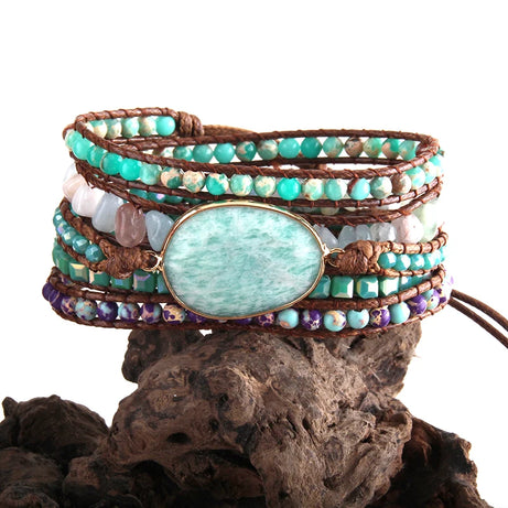 5-Strand Natural Stone Wrap Bracelet