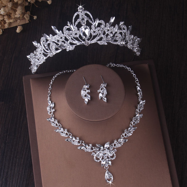 Gorgeous Silver Color Crystal Bridal Jewelry Sets Fashion Tiaras Crown Earrings Choker Necklace Women Wedding Dress Jewelry Set - Charlie Dolly