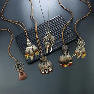Feather Dreamcatcher Tassel Pendant Necklace Jewelry