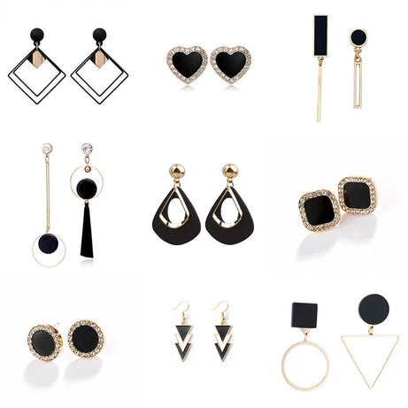 Black Leaf Pearl Crystal Long Earrings Jewelry