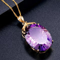 Gemstone Charm18k Gold Plated 36CT Amethyst Color Oval Crystal Pendant Necklace Lady Wedding Jewelry - Charlie Dolly