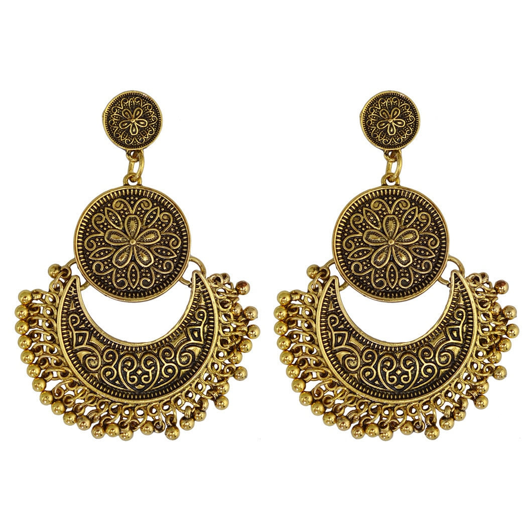 Indian Earrings Jhumka For Women Antique Gold Silver Plated Flower Statement Vintage Ethnic Beads Tassel Earrings Jewelry - Charlie Dolly
