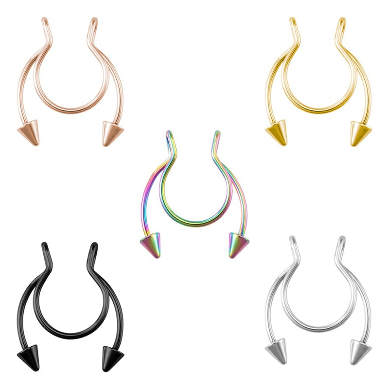 1-5pcs New Fake Nose Piercing Fake Nose Ring Hoop Septum Rings Surgical Steel Colorful Fake Piercing Nose Piercings Jewelry 20G - Charlie Dolly