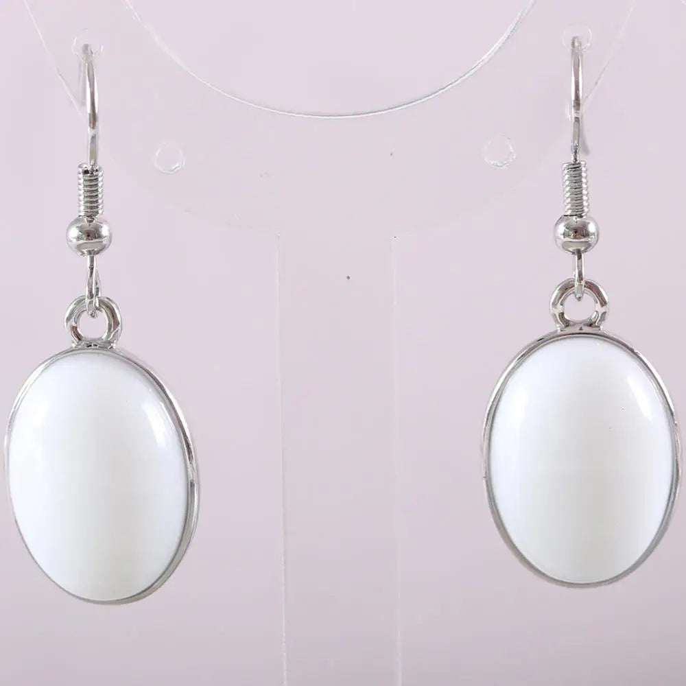 Natural Stone White Opal Howlite Dangle Earrings for Women Gem Blue Lapis Cabochon CAB Oval Beads Drop Earrings