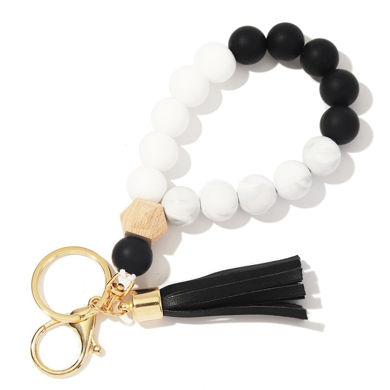 Silicone Keyring For Women Tassel Wood Beads Bracelet Keychain For Keys Multicolor Keychain Wholesale Accessories - Charlie Dolly