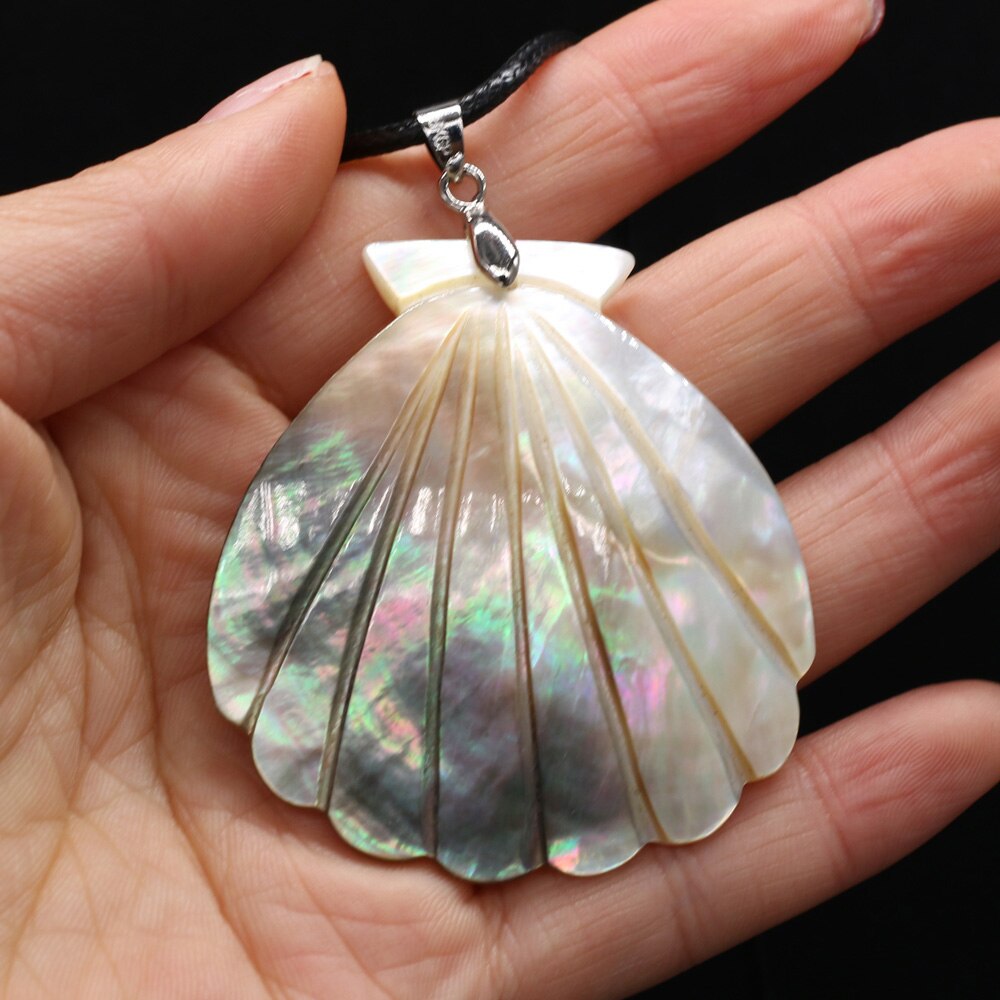 Natural Shell Shape Mother of Pearl Shell Pendants Wax Thread Charm Necklace for Women Jewelry Gift Size 50x55mm Length 55cm - Charlie Dolly