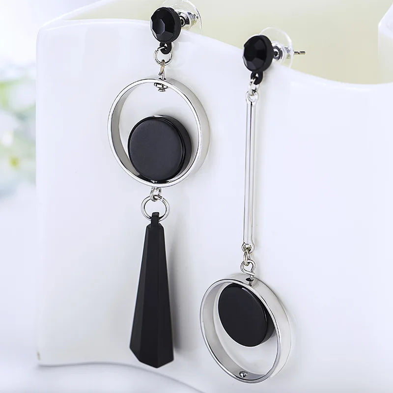 Boho Black Dangle Earrings for Women Long Hanging Earrings Leaf Pendants Pearl Crystal Geometric Earrings pendientes mujer