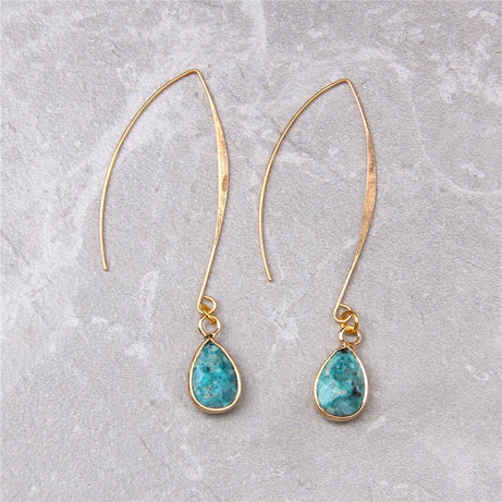 Natural Stone Teardrop Dangle Earrings, Amethyst Rose Quartz Elegant Party Jewelry