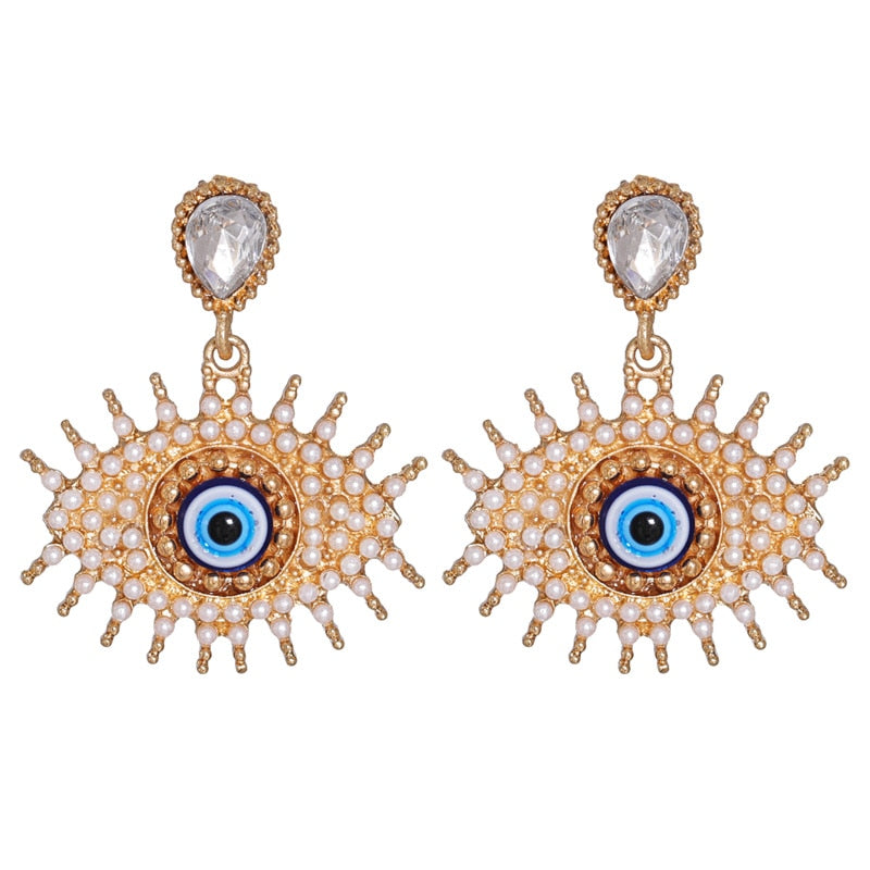 JUJIA Trendy Ethnic Love Heart Shape Evil Eye Drop Earrings For Women Vintage Statement Crystal Dangle Earring Jewelry Gift - Charlie Dolly