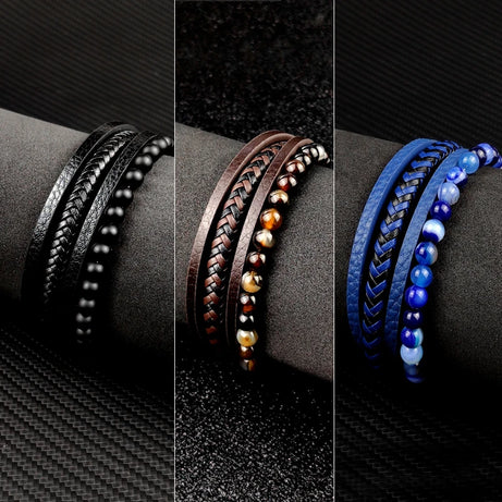 Boho Jewelry Beads Leather Charm Bracelet for Men Women Stainless Steel Natural Stone Rosary love Bracelet Bangle  Gift Wholesal - Charlie Dolly